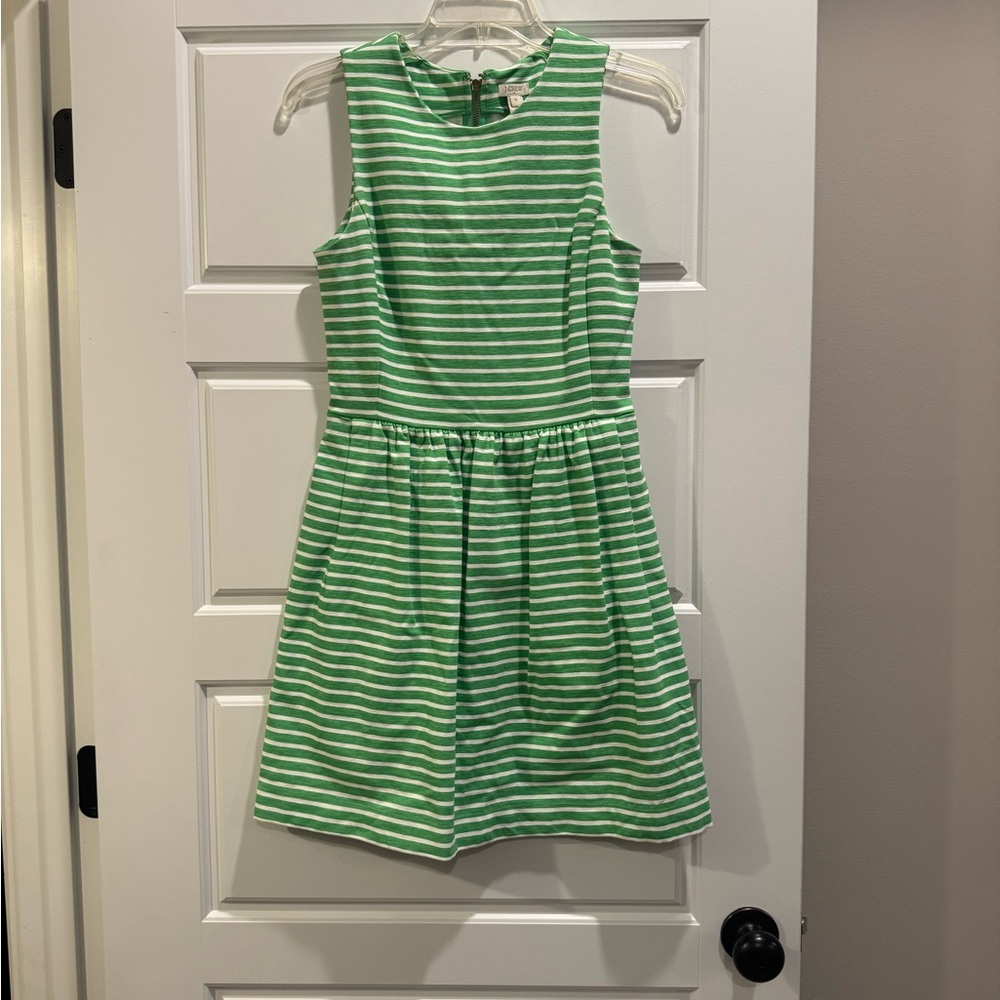 J. Crew Green and White Sleeveless Sundress